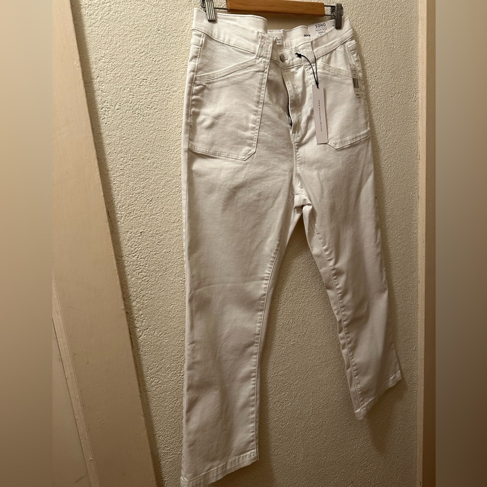 Nicole Miller Pants Women White Cotton Blend Soho High Rise Ankle Boot NWT Sz 14
